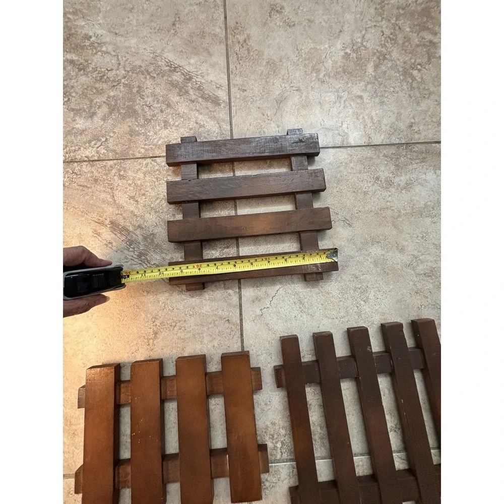 Vintage Handmade Wood Trivets Set of 3 Slatted Hot Pads Rustic Tongue Groove